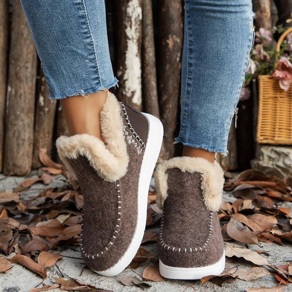 Fashion Winter Women Thick Warm Plush Shoes Non-Slip Ankle Boots Woman Cotton Shoes Home Slippers Slip on Women's Snow Boots Large Size