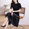 Basic Casual Loose Dresses Bright Line Decoration Summer Short Sleeve A-Line Korean Spliced Midi Dress