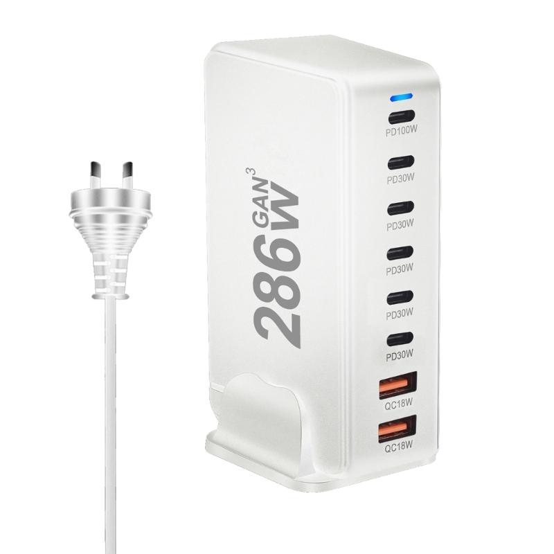 Многопортовая зарядная станция с выходной мощностью 286 Вт, 6 USB C и 2 USB-слота, настольный держатель-подставка для зарядки планшетов и телефонов
