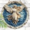 Holy Angel Wooden Sign - Beautiful Angel Round Artwork for Front Door Wall Home Hanging Decoration