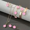 6pcs/Set Women's Same Color Lucky Flower Decoration Accessory Combination 1 Pair Of Earrings 1 Necklace 1 Bracelet 1 Bracelet 1 Ring Set Suitable