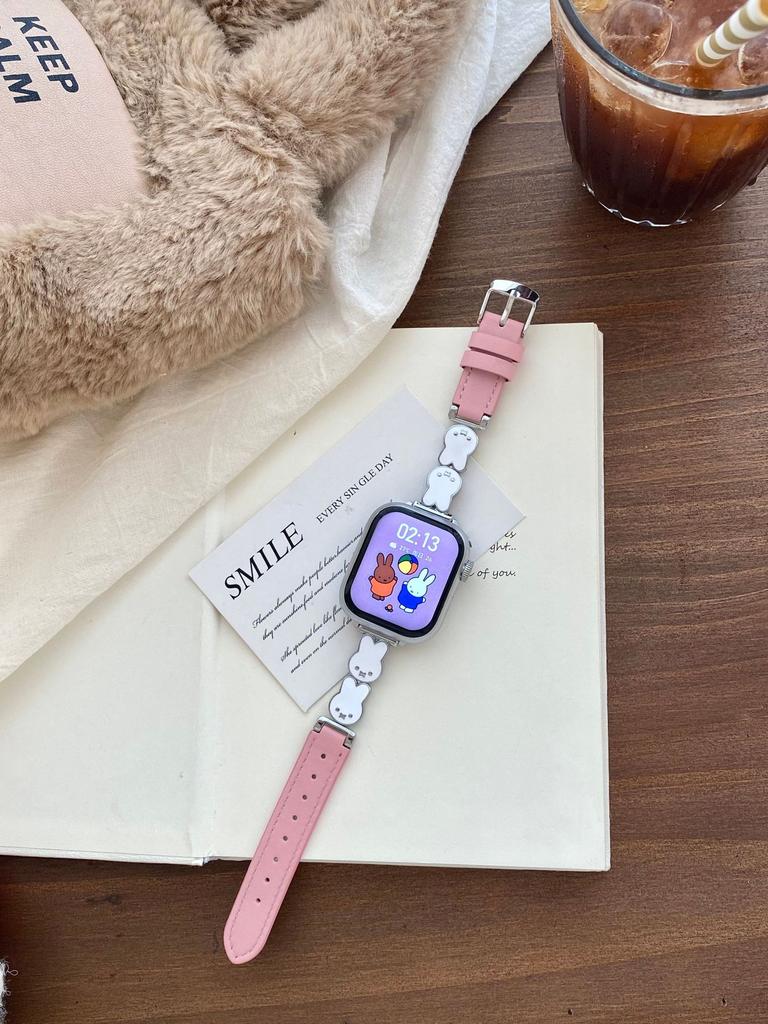 Suitable for Huawei GT5Pro strap Xiaomi 9 Apple S11 watch iwatch109876SE Miffy Rabbit leather