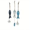 3Pcs/Set Wood Crafts Mediterranean Starfish Hung Fish Nautical Decor Hang Decorated Marine Pendant