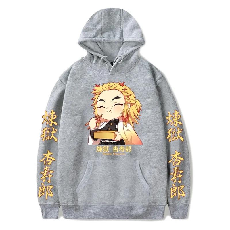 Япония Аниме Demon Slayer Kawaii Rengoku Kyoujurou Графический принт Мужчины Женщины Осень Зима Harajuku Толстовка Плюс Размер Толстовка
