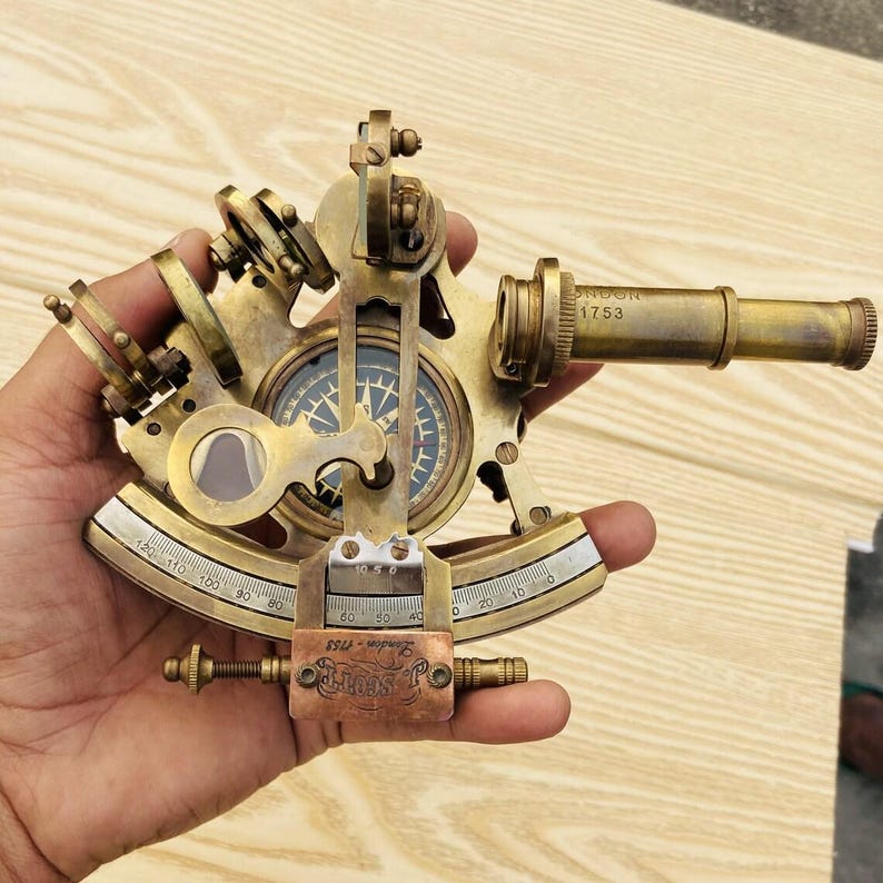 Brass Sextant Compass W Wooden Box Vintage Solid Antique Nautical Sailing Maritime Marine Navy Functional Gift Decoration Christmas Present