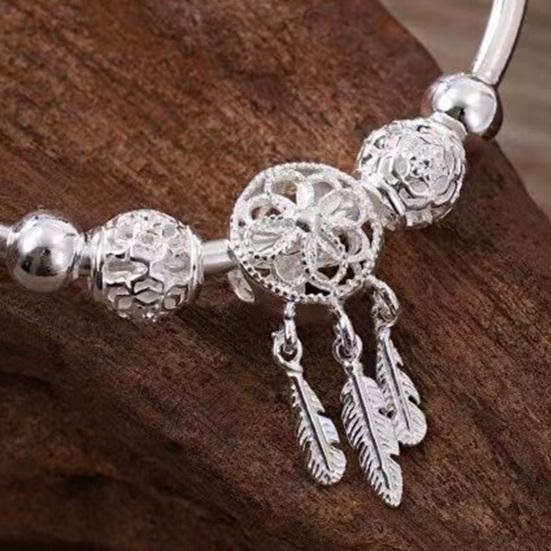 Женский браслет Ловец снов Подвеска Перо Сплав Серебряный Цвет Цинковый Сплав Регулируемый Гладкий Полированный Запястье Ювелирные Изделия Подарок На Годовщину Дня Рождения