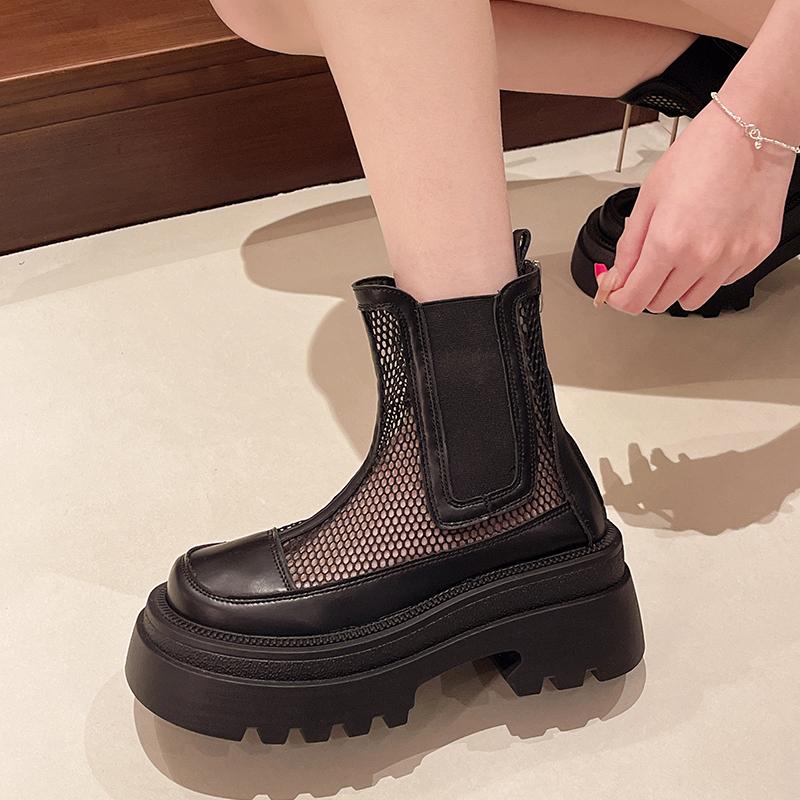 Модные женские летние сапоги Martin Hollow, тонкие дышащие сетчатые сапоги 2024 года, новые сетчатые красные сапоги с толстой подошвой и высокой посадкой