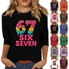 Women's Fashionable Casual Three-Quarter Sleeve Printed Neck T-Shirt Top