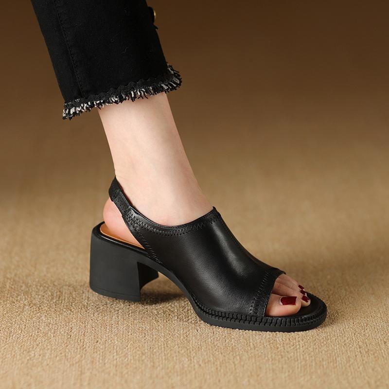 Новые летние женские босоножки из натуральной кожи, женские туфли с открытым носком, туфли-лодочки с открытым носком, бежевые гладиаторские туфли на толстом каблуке