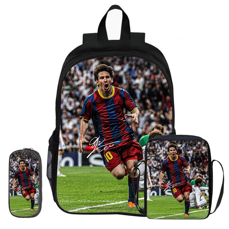 Футбольная звезда Рюкзак детский Mochila Спортивный Школьный портфель Набор из 3 шт. Рюкзак Наплечные сумки Пеналы M-Messi Портфель Детский Подарок