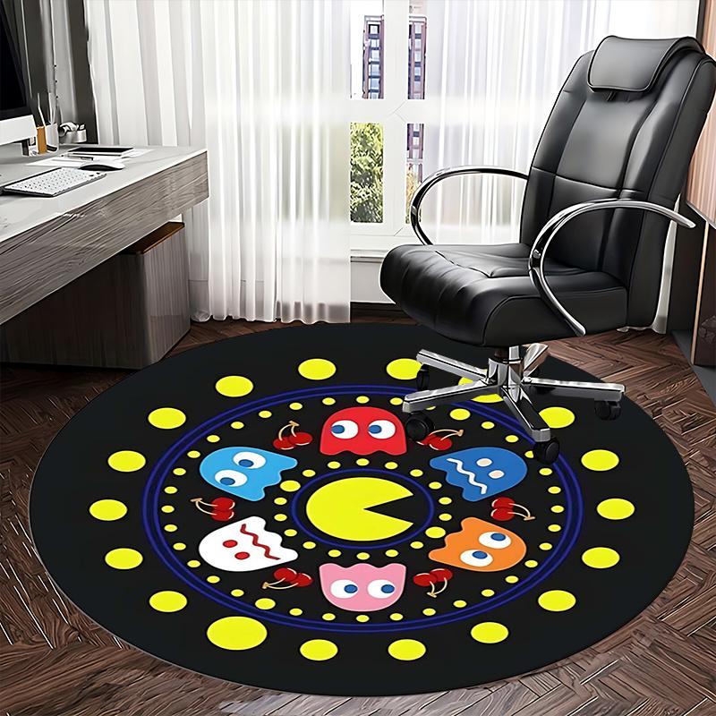 Pac Man Characters,Retro Gaming Art Chair mat Round Rug Office carpet, Machine Washable, Non slip, Suitable for Living Rooms, Bedrooms
