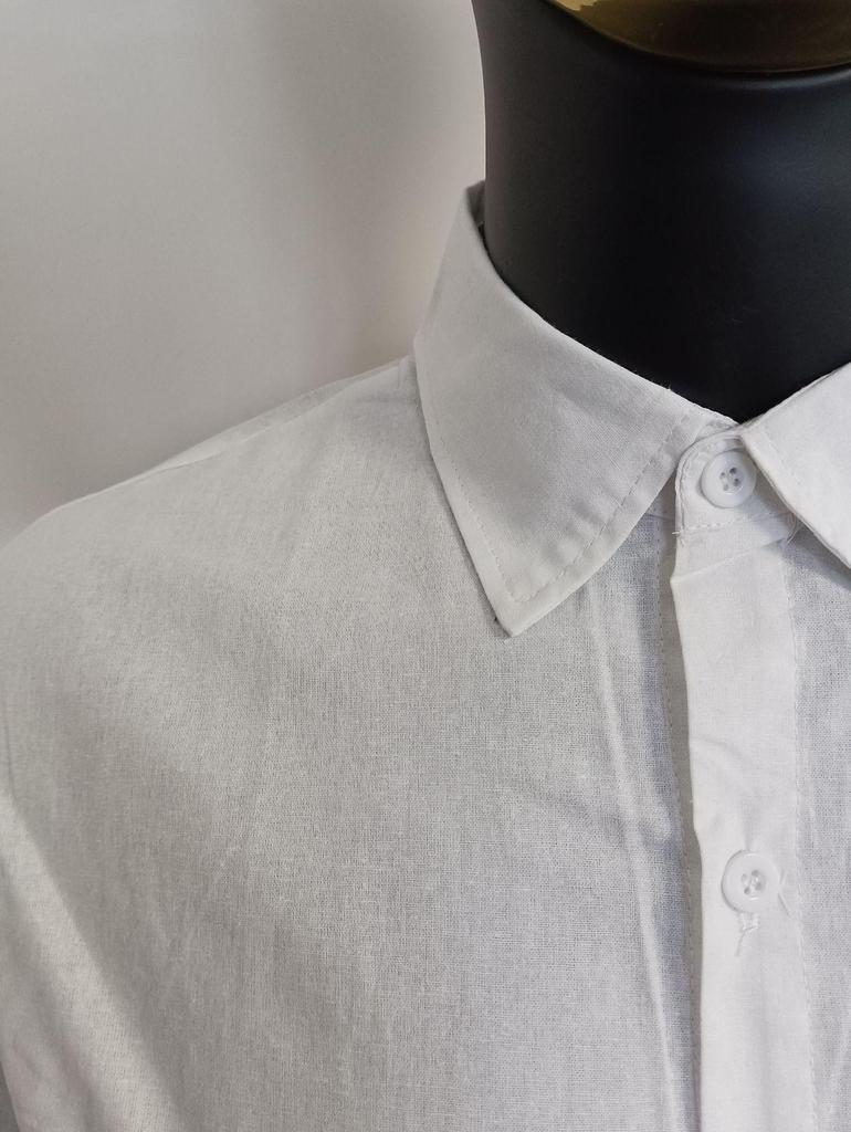 Мужская однотонная рубашка из хлопка и льна - Длинный рукав, стиль Business Casual
