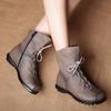 Genuine Leather Plush Ankle Boots Ethnic Casual Low-heeled Women's Boots Retro Grey 35-42 Side Zipper Lace Up Warm Women Shoes