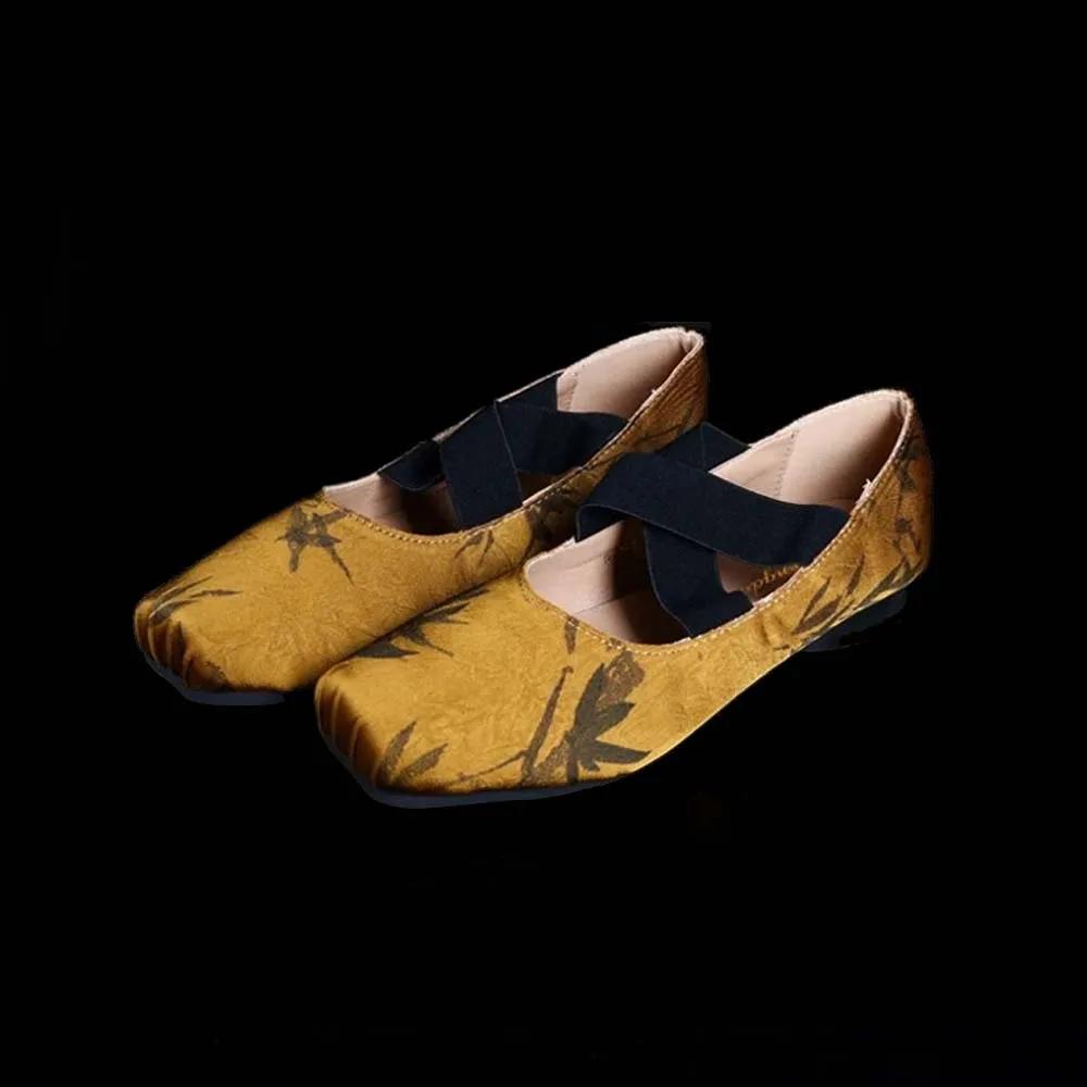 Fashionable Chinese Style Cloth Shoes with Thousand Layer Leaf Pattern Jacquard Mary Charm Square Heel Rubber Anti Slip Single