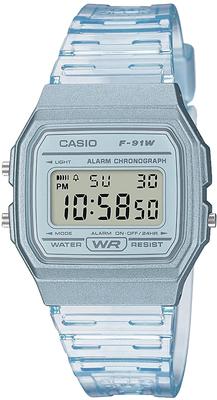 Цифровые кварцевые часы унисекс дешевые Casio прозрачные синие [Casio] F-91WS-2 [Товар]