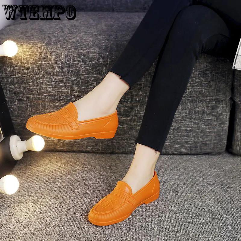 WTEMPO Shallow Mouth Flat Heel Women's Rain Shoes Waterproof Soft Labor Anti Slip Wear-resistant Large Size Shoes