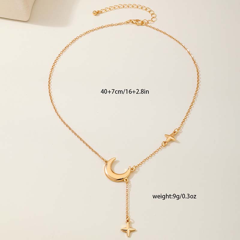 Gold Silver Star Moon Pendant Necklace For Women Simple Metal Long Tassel Cross Chain Necklace Jewelry
