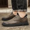 New Leather Men's Shoes Brock Leather Shoes Men's Trendy Low-top British Style Versatile Soft Sole Korean Version Casual Tooling Shoes Men's
