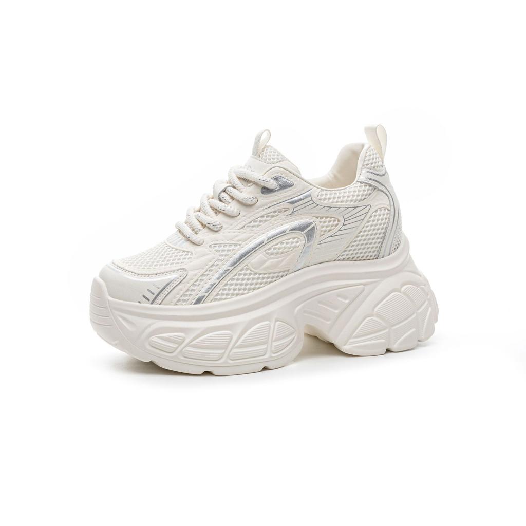 Кожаные кроссовки для папы женские летние новые универсальные серебристые на толстой подошве с внутренней высотой увеличивающей рост сетчатые дышащие спортивные и повседневные туфли