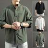 Summer Japanese Casual Loose Stand Collar Cotton and Linen Shirt Men's Linen Shirt Three-quarter Sleeve Men Shirts