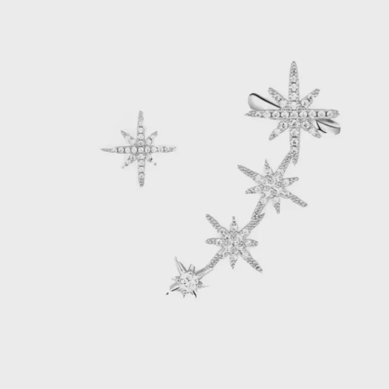 Серьги-пусеты из стерлингового серебра 925 пробы в виде асимметричных восьмиконечных звезд для женщин - Нишевый дизайн, Уникальные и Высококлассные