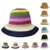 Fashion Summer Women's Bucket Hats Straw Rainbow Crochet Foldable Spell Color Pure Hand-woven Sunscreen Beach Sun Caps Wholesale