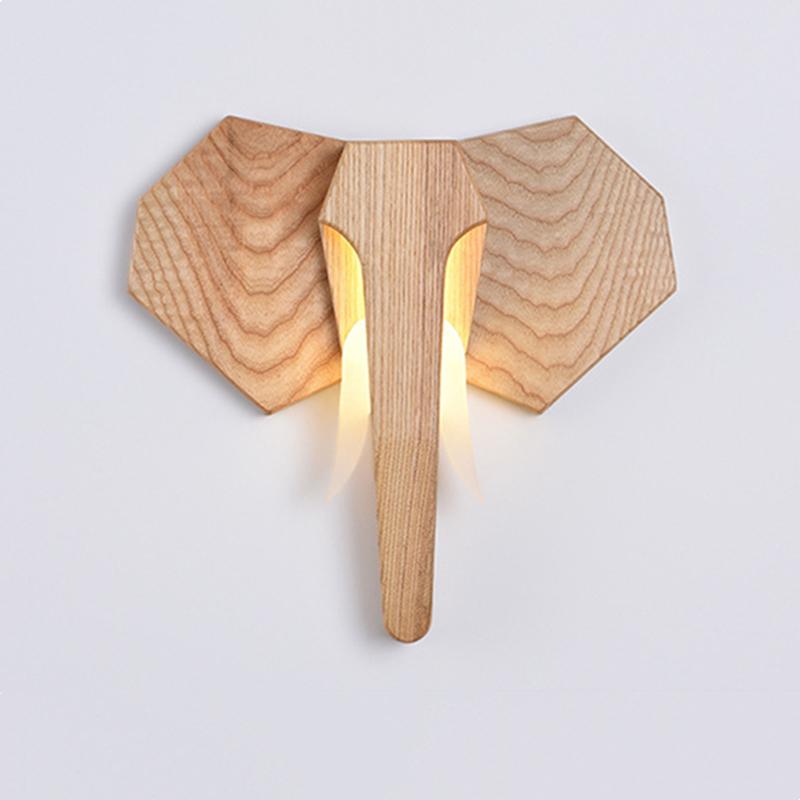 Светодиодный настенный светильник в виде головы слона в скандинавском стиле из дерева, минималистичный настенный светильник в виде животного из ясеня, светильник для спальни, коридора, лофта, декоративное освещение