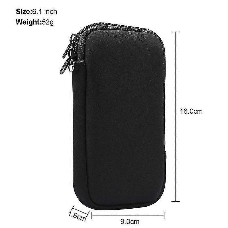 Case Cover For Iphone 12 / 12 Pro Universal Elasticity Zipper Protective Case Storage Bag With Lanyard / 6.1 Inch Smart Phones(black)