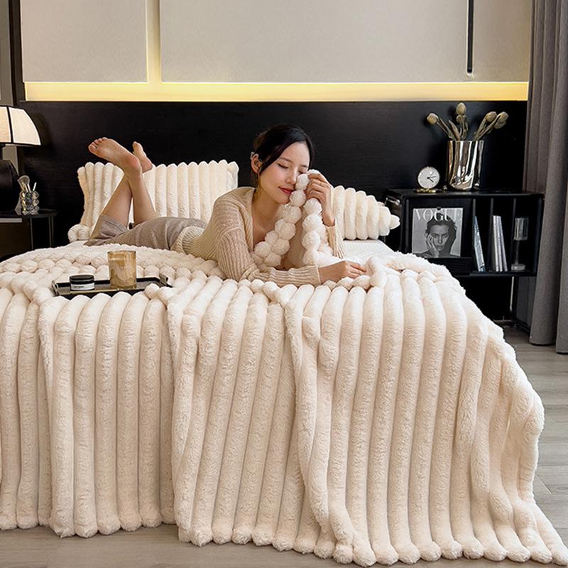 Ультрамягкий искусственный мех кролика, плед, теплое плюшевое полосатое одеяло, кондиционирующее одеяло, пушистые пледы для дивана, кресла, дивана