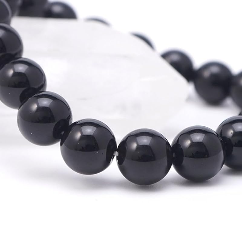 Браслет из круглых шариков Морион 10 мм, внутренняя окружность, приблизительно 16 см, черный кристалл, фантомный кристалл, натуральный камень, молитвенные четки из камня