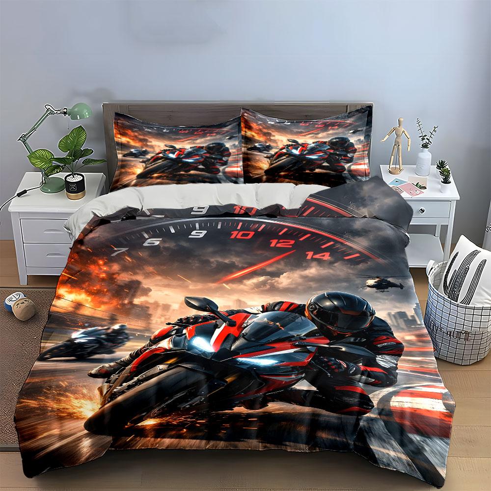 "Racing Motorcycle Bedding Set" Bedding Duvet Cover Set Duvet Cover Pillowcases (1 * Duvet Cover 2 * Pillowcases, without duvet insert)