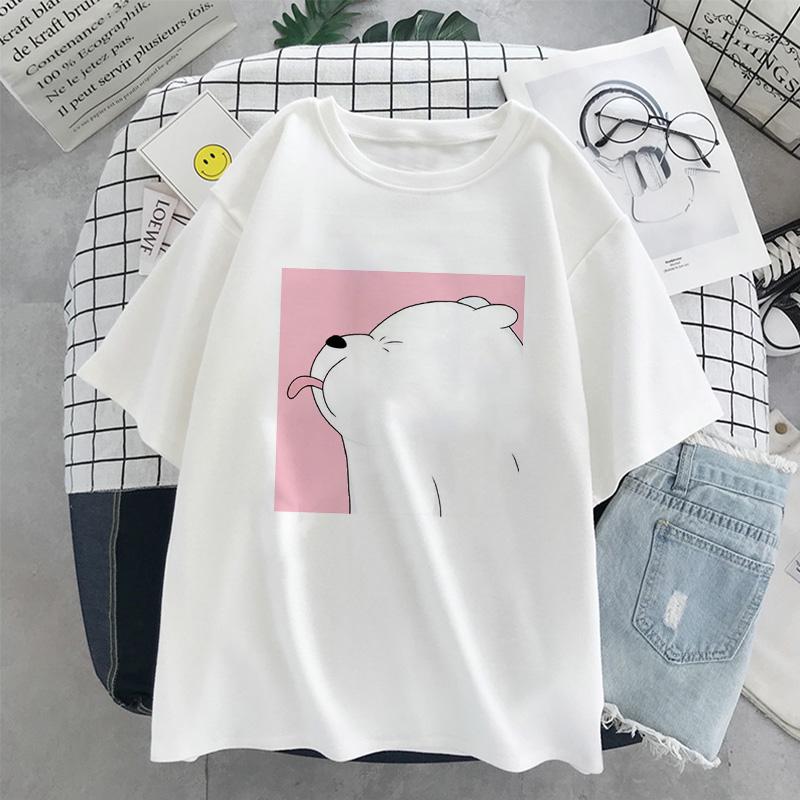 Kawaii Little bear Printed Women T-Shirt Harajuku Summer Short Sleeve T-Shirts Japanese Anime Cartoon Oversized T-Shirt Female