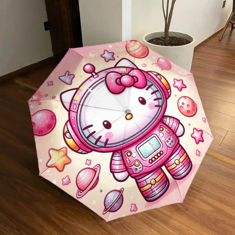 1pc Hello Kitty Astronaut Space Adventure Umbrella with Plastic Handle,Suitable for All Seasons Home Travel Outdoor UmbrellaSanlio521