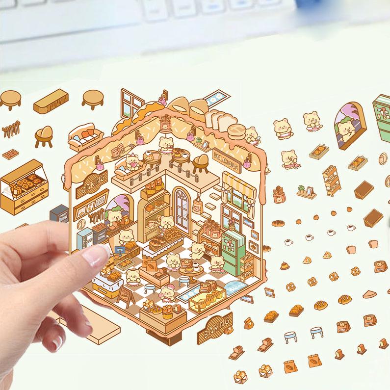 Коллекция 3D наклеек с пейзажами: Дизайн DIY-домика, Прозрачные ПЭТ-наклейки для снятия стресса