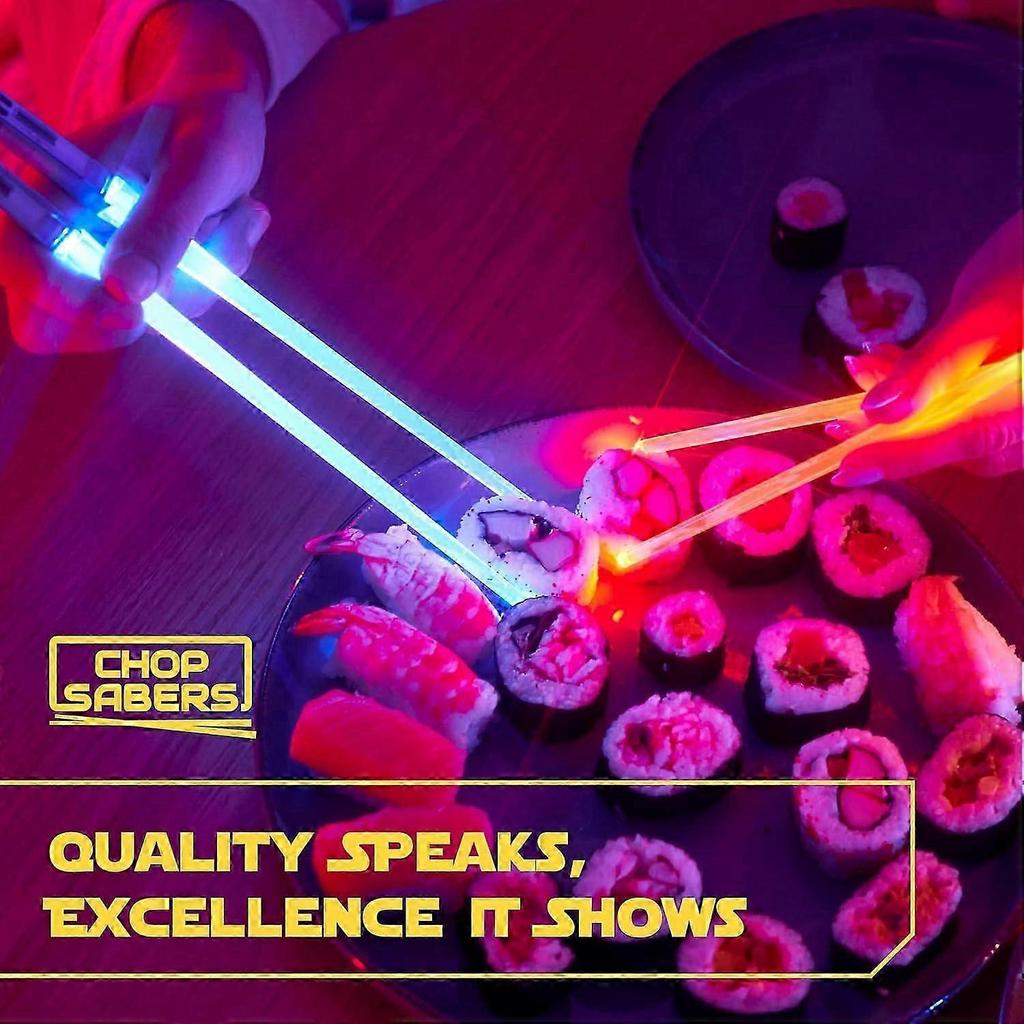 Lightsaber Chopsticks Set of 4 Pairs - LED Light Up Sushi Chopsticks with 8 Color Modes - Reusable Sci-Fi Design