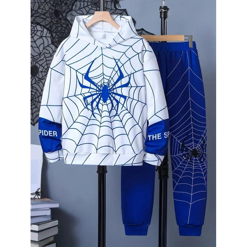 Boys Winter 2-Piece Hooded Sweatshirt Set With Cartoon Print Long Pants Casual Outfit Kids 8 Years
