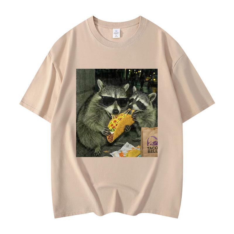 Raccoon Eating Tacos Funny Meme Tshirt High Quality Fashion Oversized T Shirts Unisex Women Casual Cotton Short Sleeve Tshirts