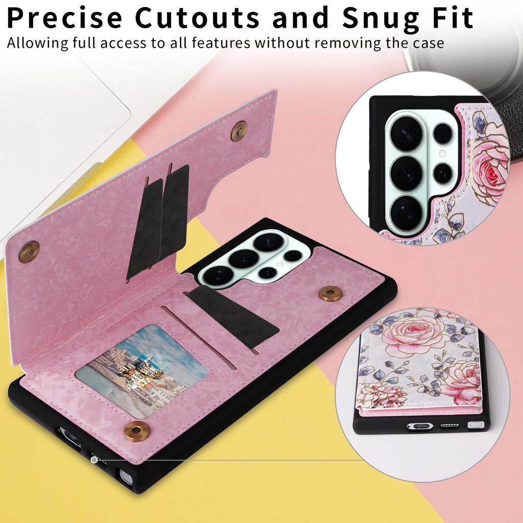 For Samsung Galaxy S26 Ultra Case Flower Leather TPU RFID Blocking Phone Cover Card Slots