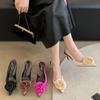 Fashion Sexy Silk Slingback Pointed Toe Women Pumps Fashion Design Flowers Thin Heels Banquet Prom Shoes