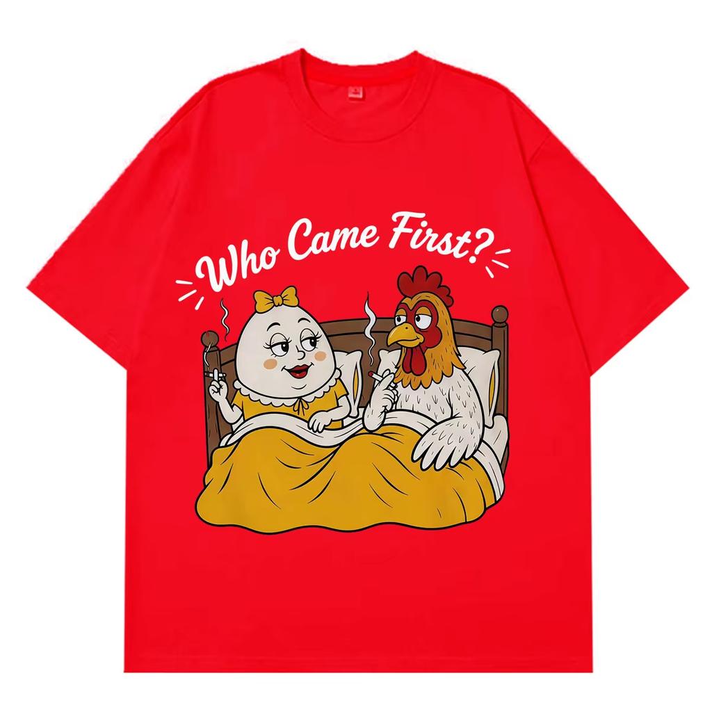 Who Came First Chicken Meme Funny Meme T-Shirt Men Women Cotton T-shirts Summer Short-sleeved Casual T-shirts