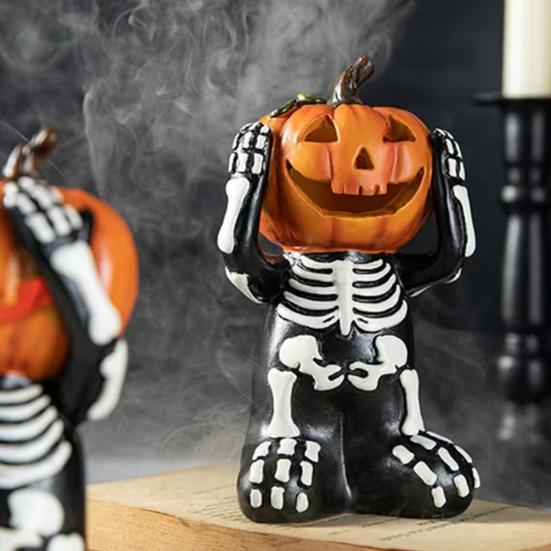 Хэллоуин Украшение Скелет Форма Тыквы Статуи Смола Готический Декор Дом Вечеринка Фестиваль Фигурка Черепа