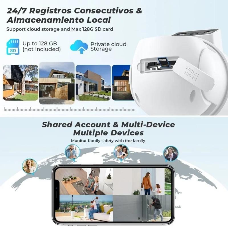EU Plug 4K 8MP WiFi Surveillance Camera, Dual Lens, 4X Digital Zoom, AI Human Detect, ONVIF, Outdoor Security PTZ IP Cameras