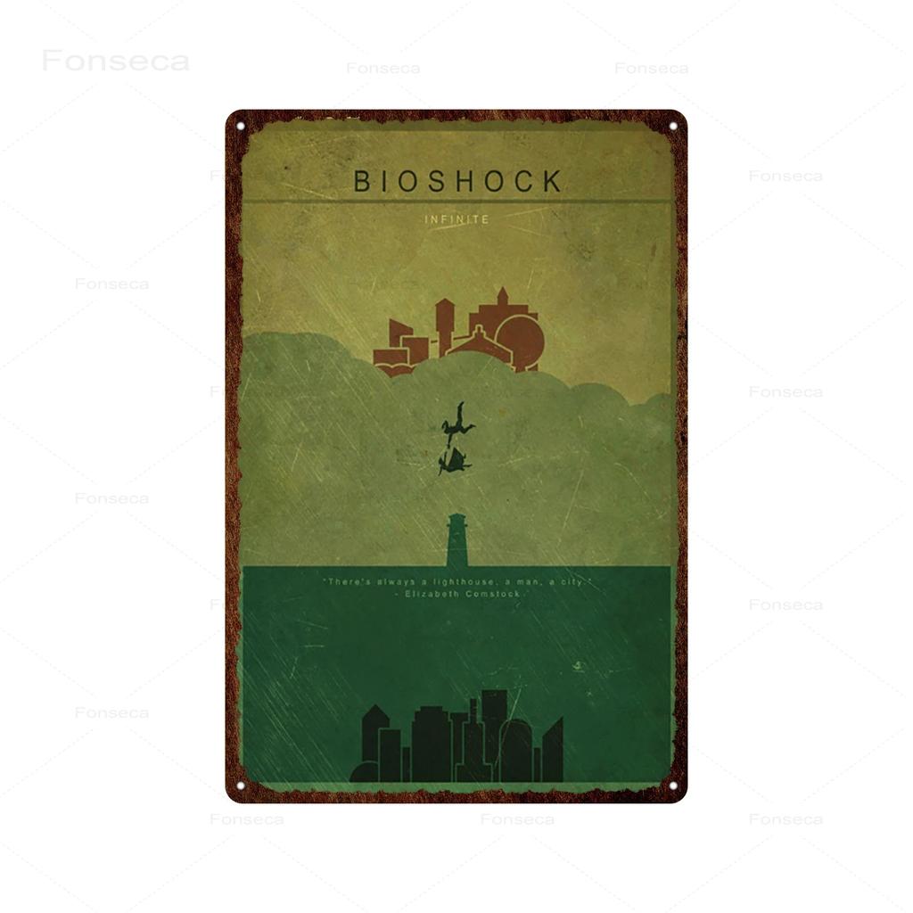 Стрельба из игры Bioshock Оловянная вывеска Бесконечное высокое качество Ретро Meatl Таблички Винтажная настенная художественная железная картина для украшения домашнего бара