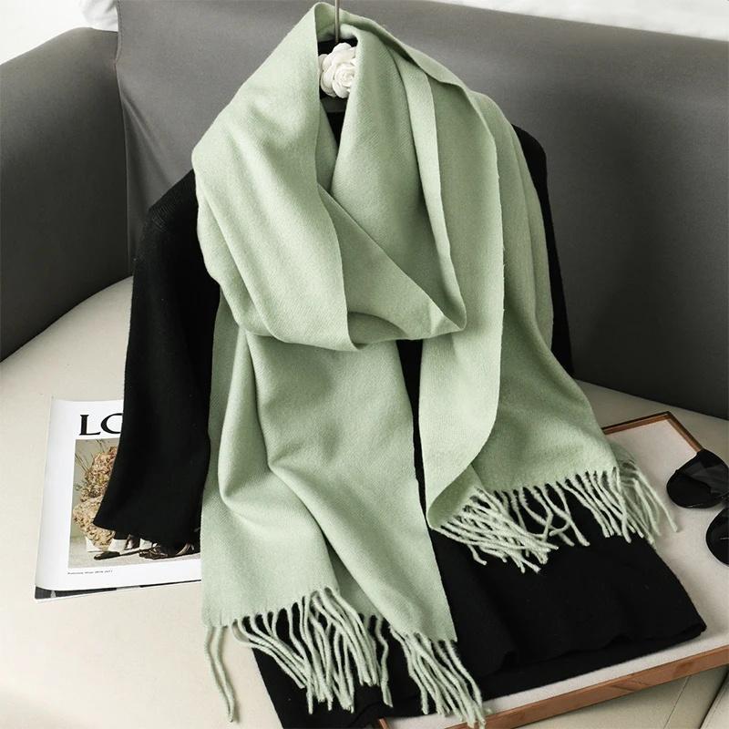 62Color Solid Women Winter Scarf Теплый Утолщенный Кашемировый Шаль Уличная Мода Роскошные Кисточки Пашмина Дамская Накидка Ветрозащитные Шарфы