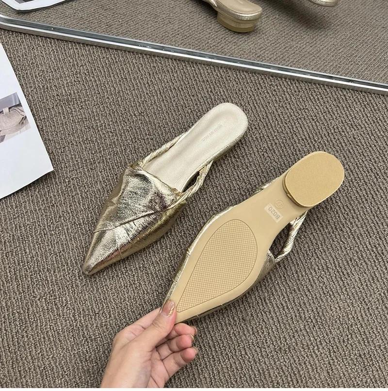 Spring Slip On Women Mules Slipper Fashion Pointed Toe Ladies Elegant Beach Sandal Casual Low Heel Slides