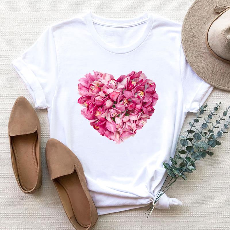 (Азиатский размер) Женская леопардовая футболка Love Heart Trend, милая одежда 90-х годов, футболка с принтом, модная футболка, женские футболки с коротким рукавом и графикой