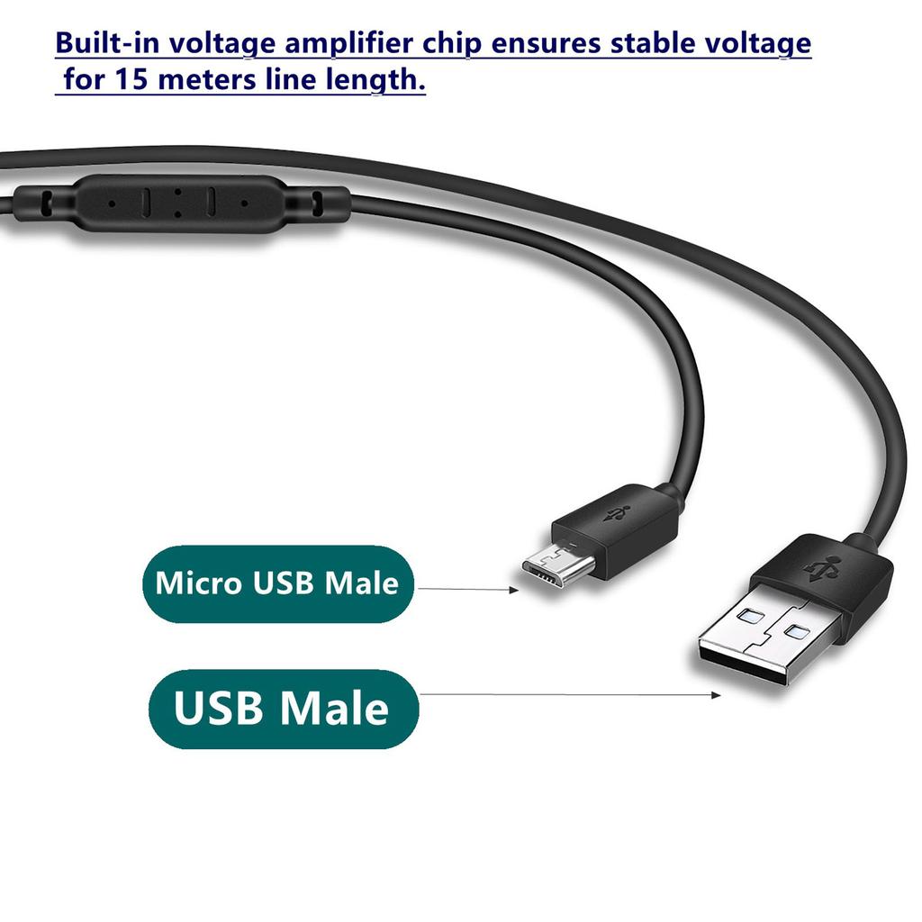 Сверхдлинный USB-USB-кабель для зарядки термометра/камеры, длинный провод для зарядного устройства, усилитель напряжения 15 метров