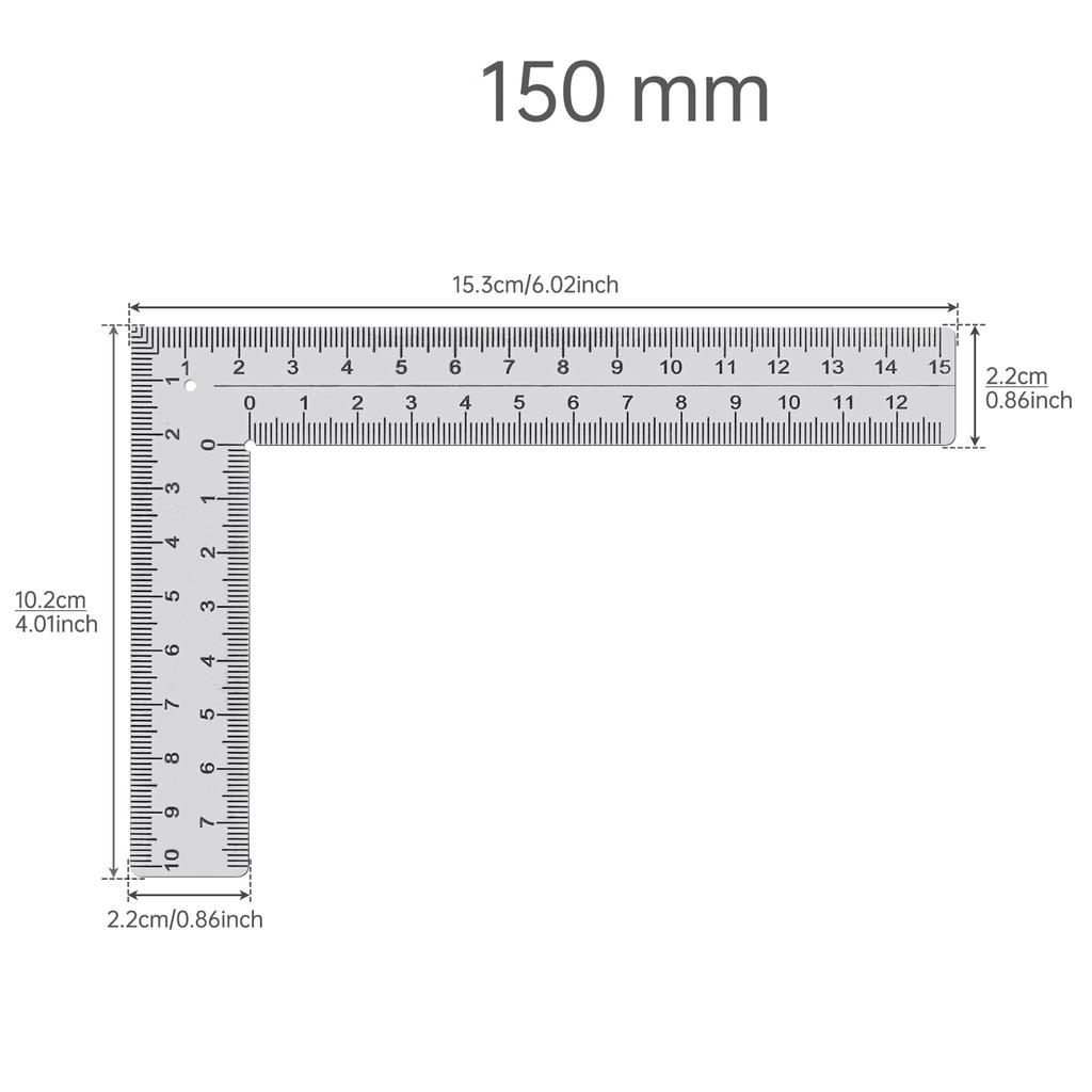 Stainless Steel 1.2mm L Shaped Ruler Dual Scale Multi Size Heavy Duty Woodworking Decoration Engineering