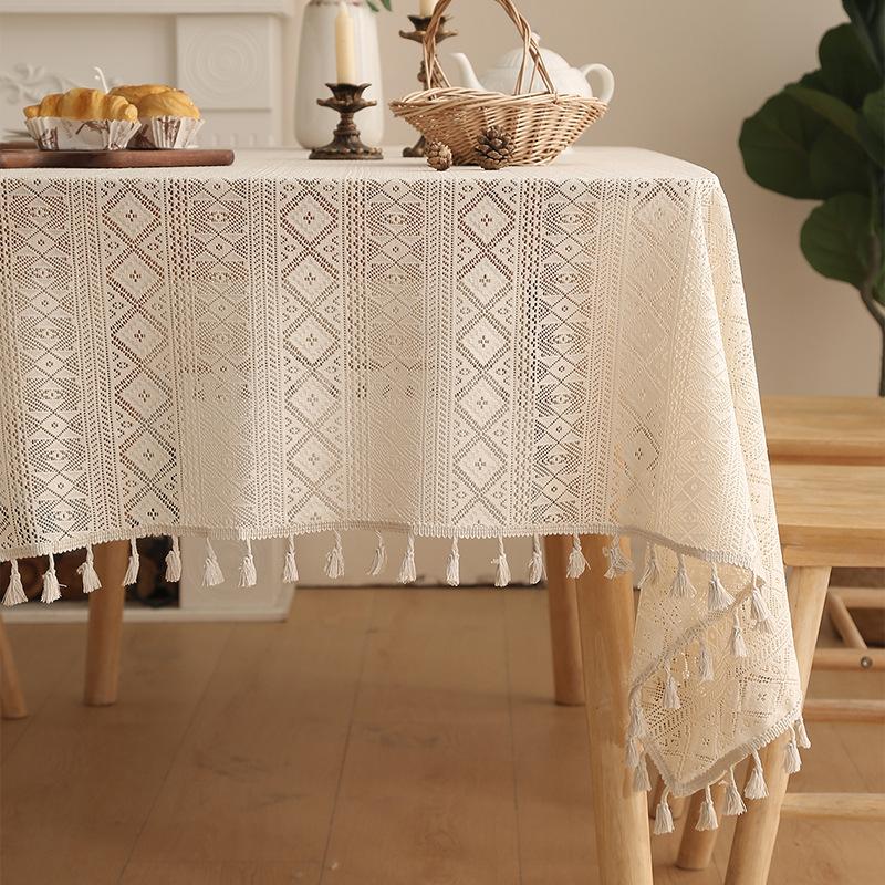 Bohemian Lace Tablecloth Cotton And Linen Literary Pastoral Style Dining Table Cloth Hollowed Out Household Light Luxury Hot-Selling