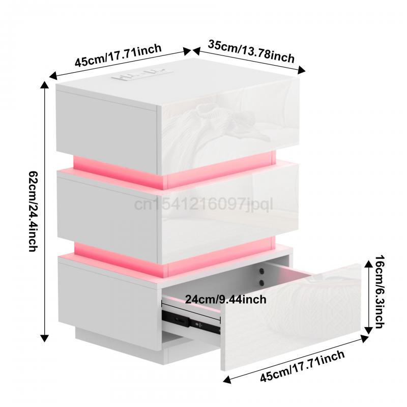 2/1PC RGB Bedside Table With LED Remote Control Locker 4/3/2 Drawer Large Capacity Storage Furniture For Living Room Bedroom HWC